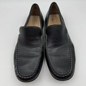 Ecco Mens Black Leather Classic Driving Loafers Size 10 Extra Width Slip-On